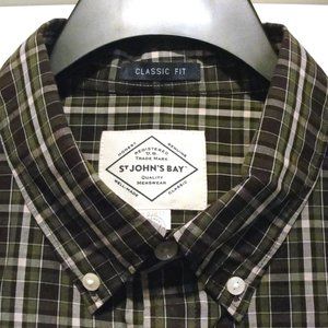 St Johns Bay LS XL Classic Fit Green Brown White